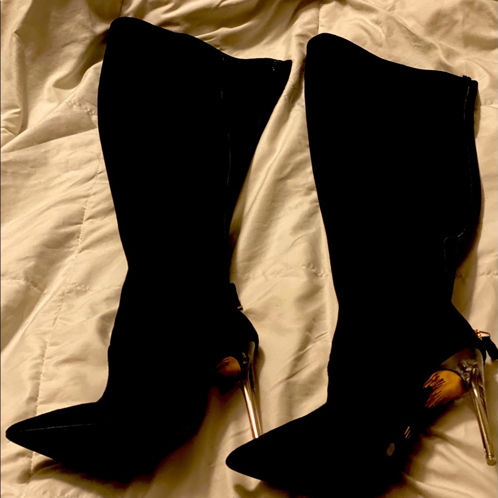 Over the Knee High Black Boots 4 inch heel